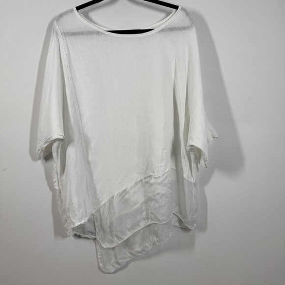 San Gimignano White Linen Silk Blend Asymmetric Hem Tunic Lagenlook Top One Size - Picture 9 of 13